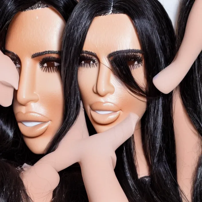 Image similar to Kim Kardashian, A life like blow up doll of Kim Kardashian, blow up doll, detailed product photo