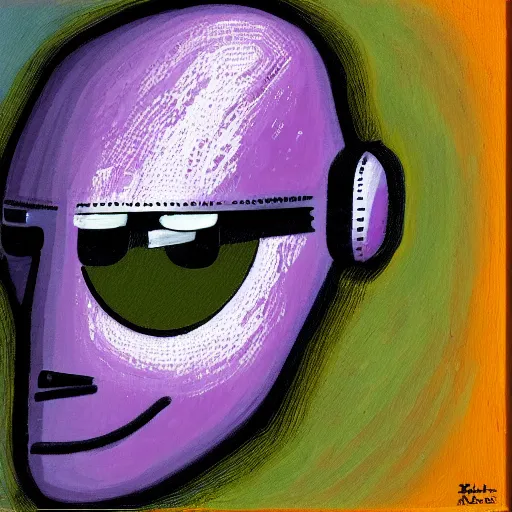 Image similar to portrait of a robot, eggs on canvas