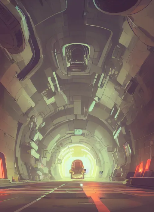 Image similar to underground futuristic tunnel, nuclear powered, detailed, futuristic, cory loftis, james gilleard, atey ghailan, makoto shinkai, goro fujita, studio ghibli, rim light, exquisite lighting, clear focus, very coherent, plain background