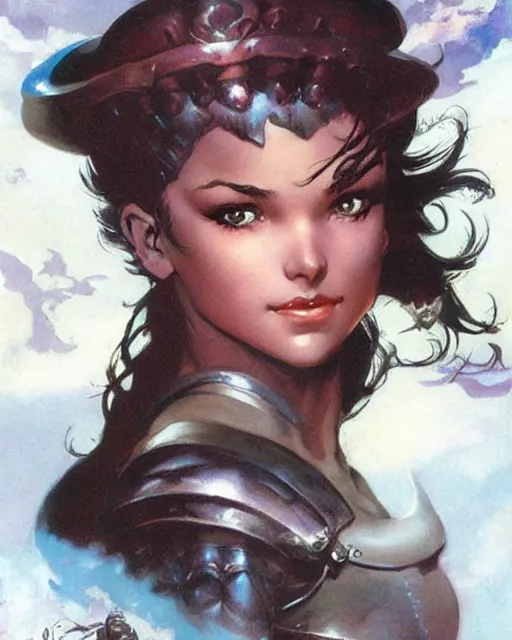 Image similar to a portrait of a cute fantasy girl by frank frazetta, larry elmore, jeff easley and ross tran