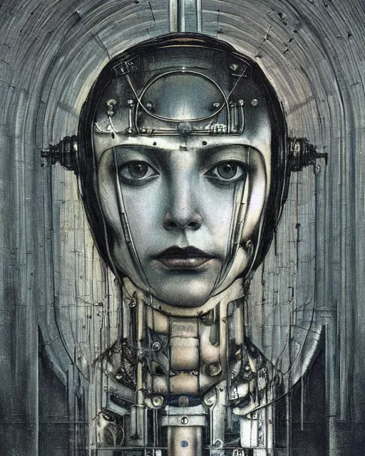 Image similar to steampunk portrait of an old cyborg queen victoria by beksinski