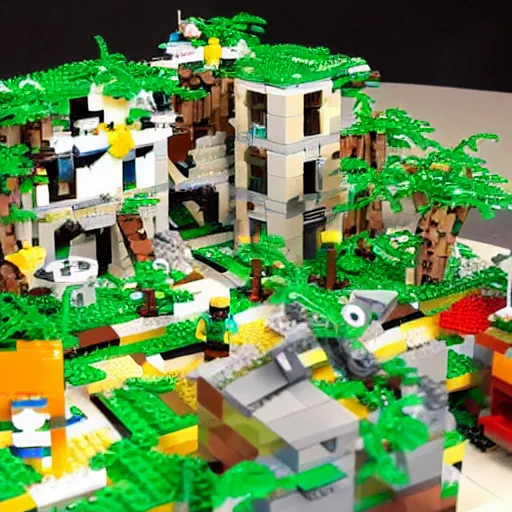 Image similar to Lego overgrown deserted island city