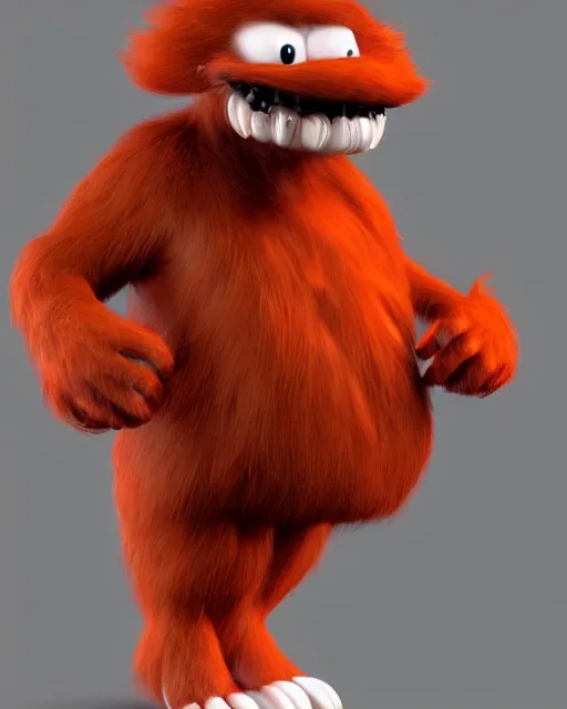 Prompt: 3 d render of completely red hairy friendly antropomorphic cartoony creature wearing chrome shades, without nose, full body, simple, cute, white background, unreal engine 5 hdr