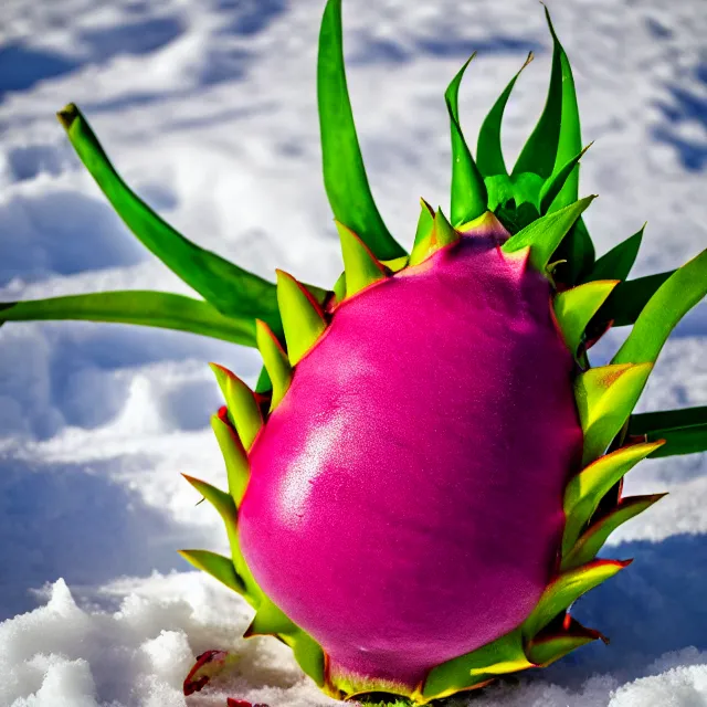 Image similar to a dragonfruit wearing a karate belt in the snow