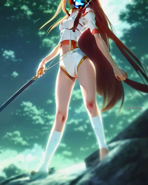 Image similar to very beautiful photo of asuna from sao, asuna by a - 1 pictures, by greg rutkowski, gil elvgren, enoch bolles, glossy skin, pearlescent, anime, maxim magazine, vert coherent