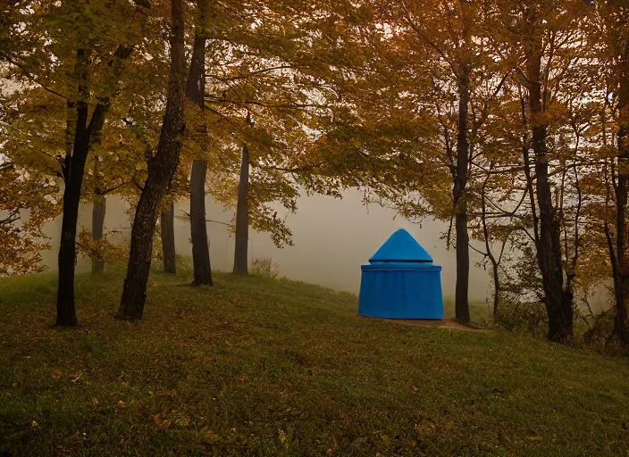 Image similar to a lone yurt on a hill overlooking the blue ridge mountains on a foggy morning