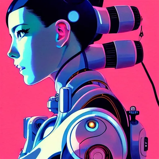 Image similar to side portrait scifi cyborg girl with robotic parts and spacesuit | | head only in center of image, audrey plaza, fine detail!! anime!! realistic shaded lighting!! poster by ilya kuvshinov katsuhiro otomo ghost - in - the - shell, magali villeneuve, artgerm, jeremy lipkin and michael garmash and rob rey