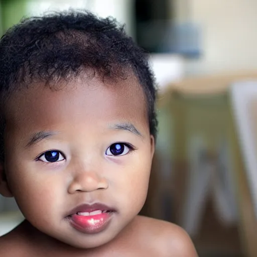 Image similar to photograph of a black asian baby with heterochromia