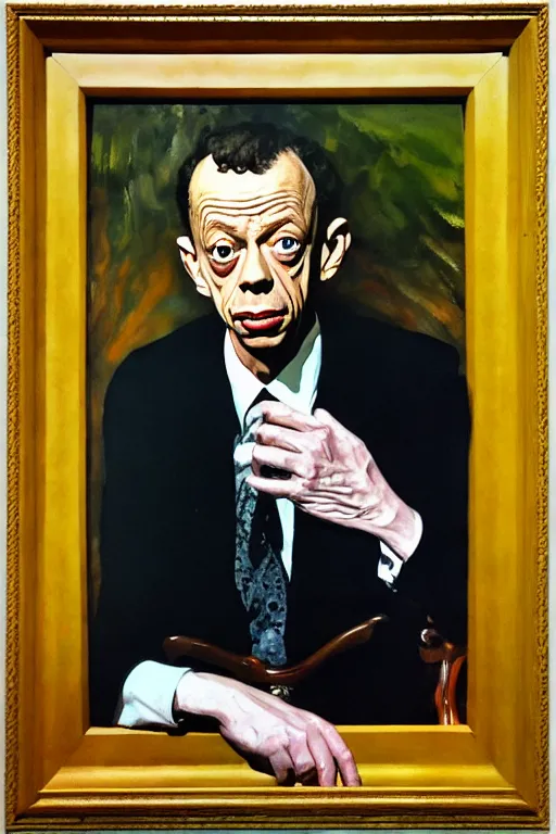 Prompt: portrait of don knotts sitting with full face full figure, in the style of disco elysium, expressionism, artstation, trending, andrew wyeth, jamie wyeth, john singer sargent,