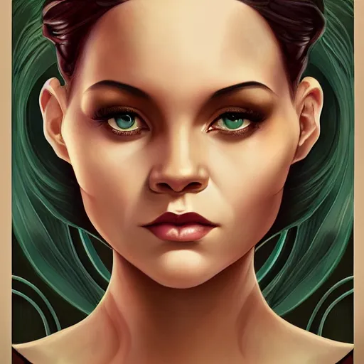 Image similar to an art nouveau, ( streamline moderne ), multi - racial portrait in the style of anna dittmann and charlie bowater and chanthara. very large, clear, expressive, and intelligent eyes. centered, ultrasharp focus, dramatic lighting, photorealistic digital matte painting, intricate symmetrical ultra detailed background.