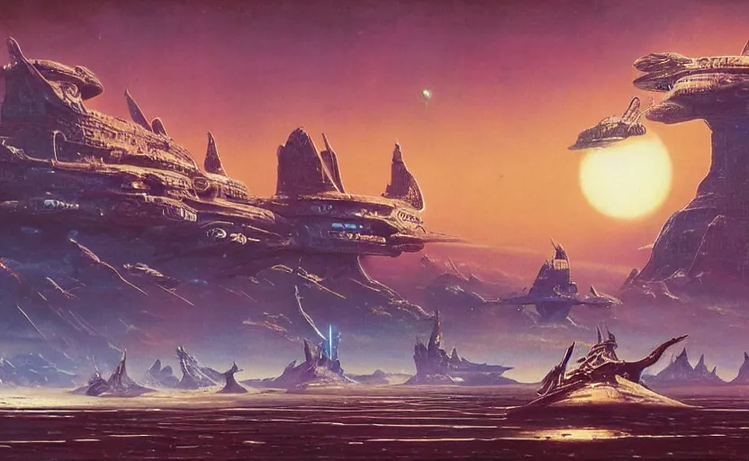 Prompt: photorealistic alien empire by bruce pennington