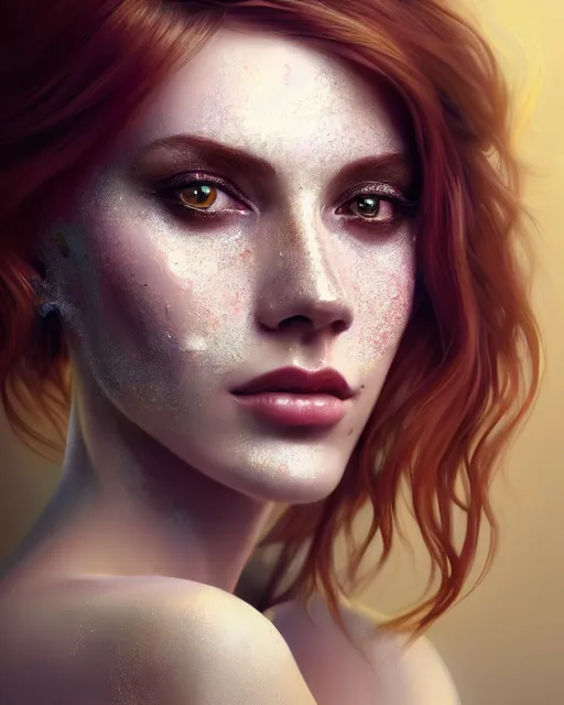 Image similar to beautiful digital painting of a stylish swedish socialite forest with high detail, real life skin, freckles, 8 k, stunning detail, works by artgerm, greg rutkowski and alphonse mucha, unreal engine 5, 4 k uhd