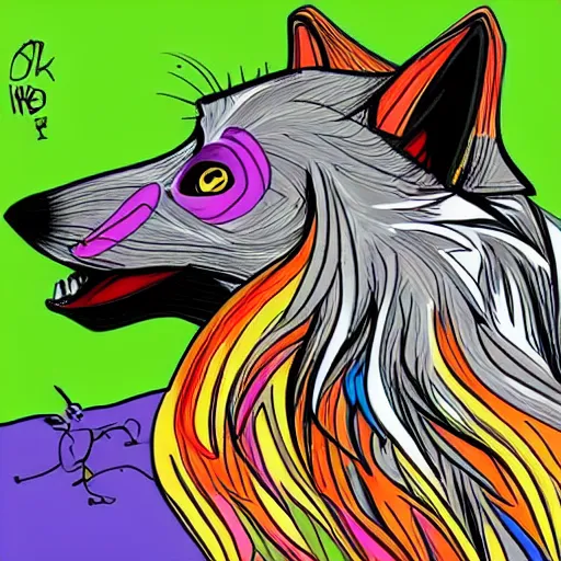 Image similar to retarded wolf, funny, colorful