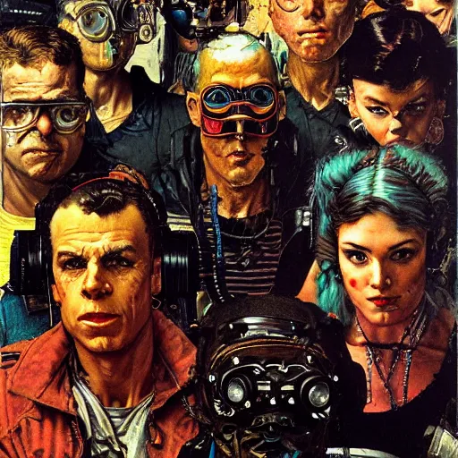 Image similar to portrait of a cyberpunk gang, by norman rockwell