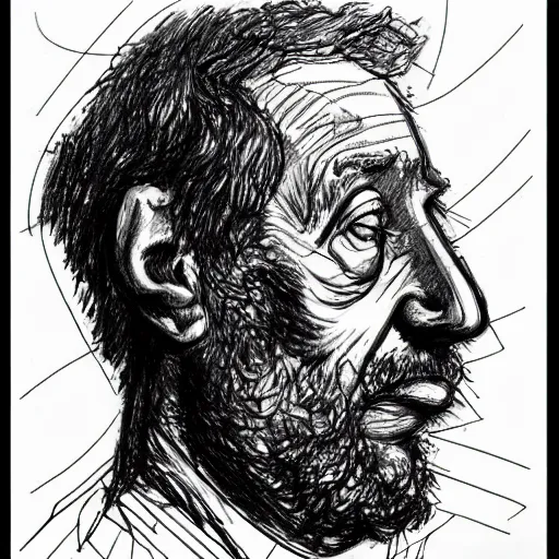 Prompt: a realistic yet scraggly portrait sketch of the side profile of a stern and sophisticated michael rosen, trending on artstation, intricate details, in the style of frank auerbach, in the style of sergio aragones, in the style of martin ansin, in the style of david aja, in the style of mattias adolfsson