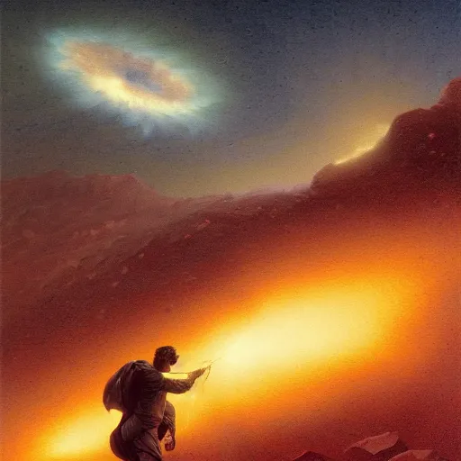 Image similar to UHD tonalism painting of Jack Black calling the lightning on Mars, by Antonio Caparo and Ferdinand Knab and Greg Rutkowski, UHD, photorealistic, trending on artstation, trending on deviantart