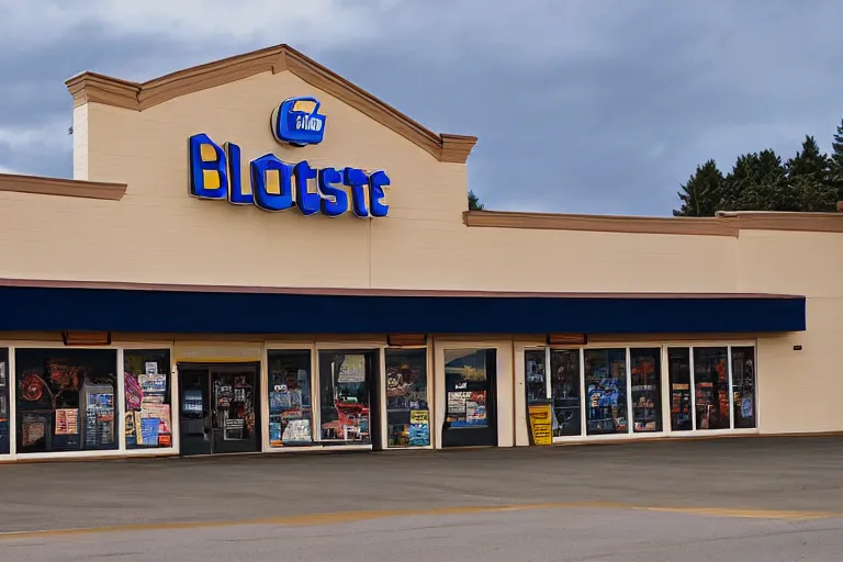 Image similar to the outside of a blockbuster store at a small town made by gregory crewdson