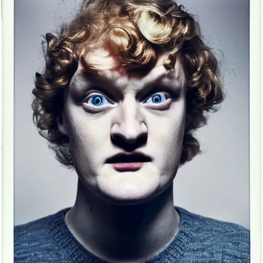 Prompt: james acaster, portrait, fashion photography, polaroid, by david bailey, mariko mori, davide sorrenti