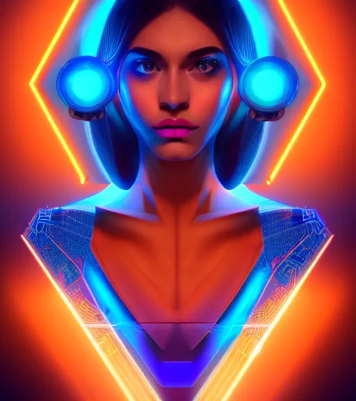 Image similar to symmetry!! latin princess of technology, solid cube of light, hard edges, product render retro - futuristic poster scifi, lasers and neon circuits, beautiful woman latin princess, intricate, elegant, highly detailed, digital painting, artstation, concept art, smooth, sharp focus, illustration, dreamlike, art by artgerm