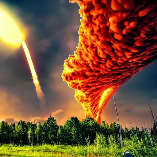 Prompt: A huge missile hits Oslo, Nuclear Explosion, Realistic, HDR, Real Event, HDD, Ultra Lightning,