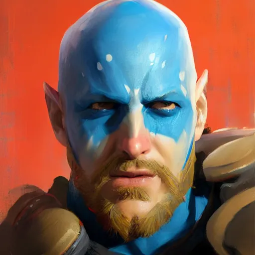 Prompt: greg manchess portrait painting of yondu as overwatch character, medium shot, asymmetrical, profile picture, organic painting, sunny day, matte painting, bold shapes, hard edges, street art, trending on artstation, by huang guangjian and gil elvgren and sachin teng