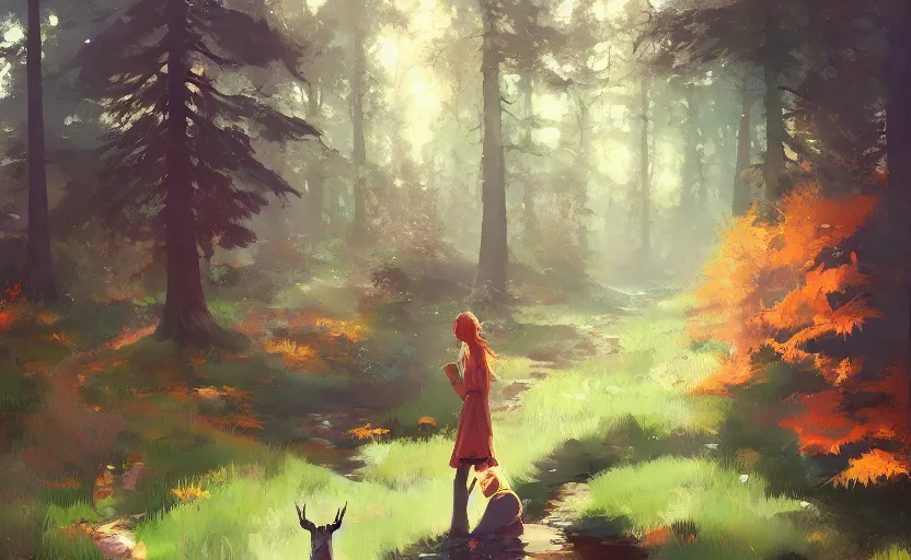 Image similar to dreamy magical forest by Atey Ghailan and Michael Garmash,