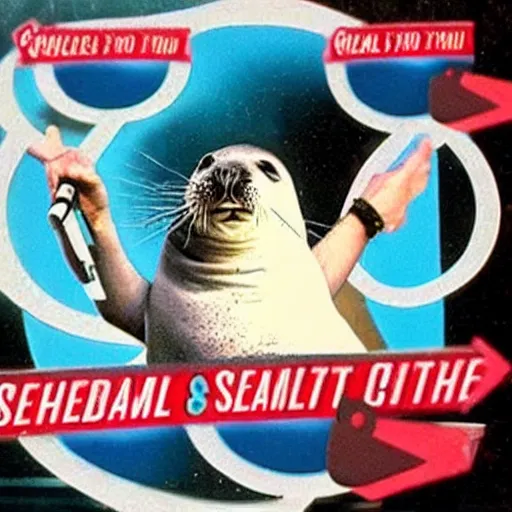 Image similar to 8 0 s british game where a seal with microphone is the show host seals as contestants, the seal of fortune