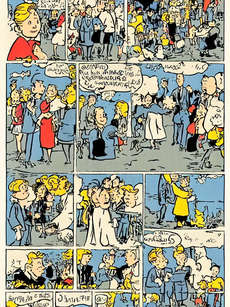 Image similar to Tin Tin original page by Hergé: Tin Tin gets married