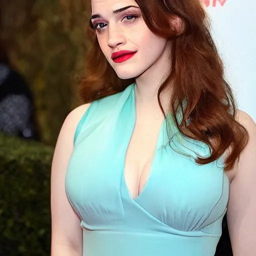 Image similar to a woman who is a genetic combination of kat dennings and emma watson face and upper - body focus