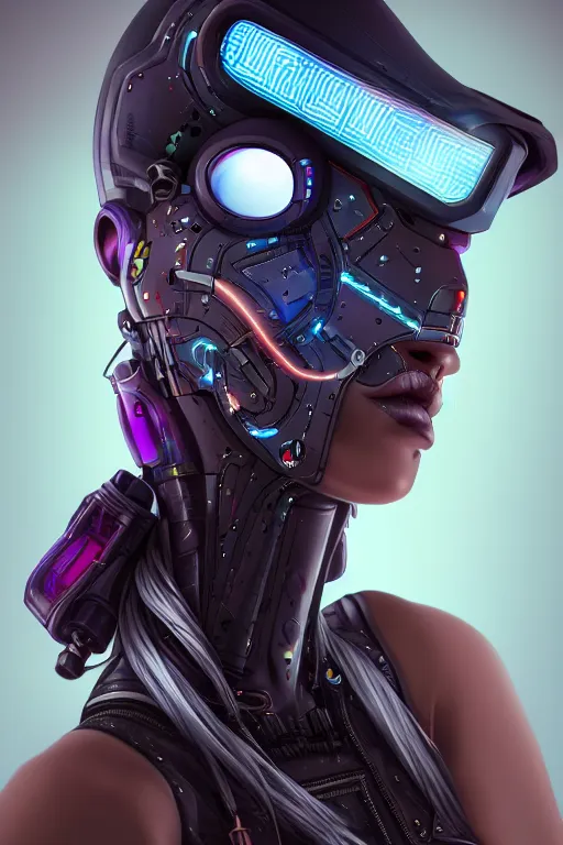 Prompt: portrait of a cyberpunk woman with biomechanichal parts by Artgerm, 35mm focal length, hyper detailled, 4K