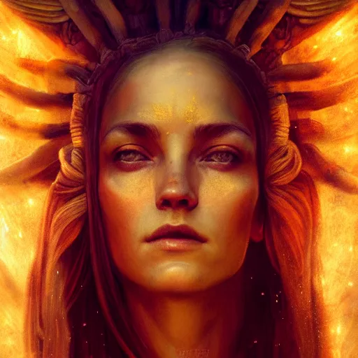 Image similar to majestic gracious deity hekate portrait, ancient greece, elysium, atmospheric lighting, painted, intricate, volumetric lighting, beautiful, rich deep colours masterpiece, golden hour, sharp focus, ultra detailed, by leesha hannigan, ross tran, thierry doizon, kai carpenter, ignacio fernandez rios