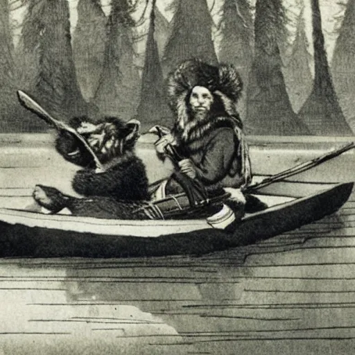 Image similar to fur trader in a canoe, 1 8 5 0. illustrated by n. c. wyeth.