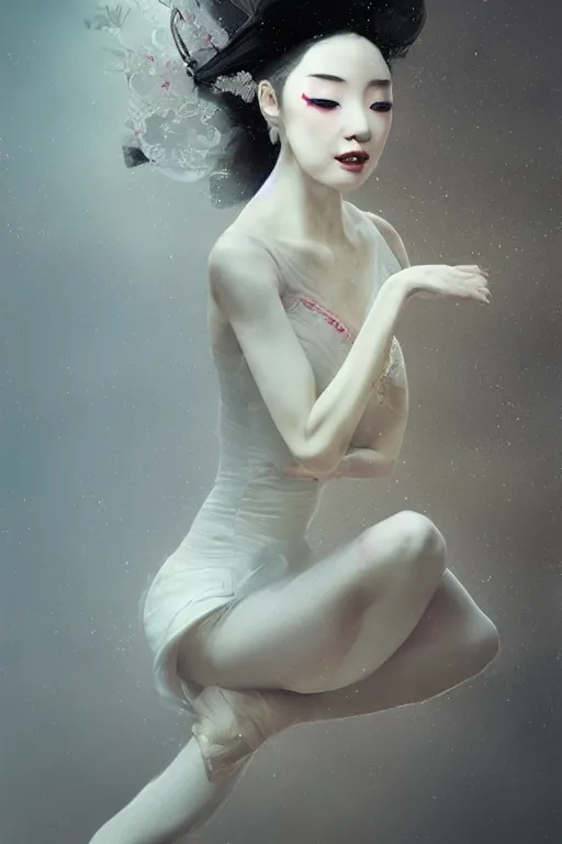 Image similar to magnificent full body geisha prima ballerina dancing in the wind, intricate, elegant, volumetric lighting, digital painting, highly detailed, artstation, sharp focus, illustration, concept art, ruan jia, steve mccurry