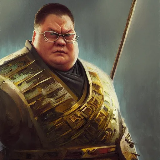Prompt: an oil painting of a peter griffin as samurai warrior, detailed face, greg rutkowski, edward robert hughes, tony sart