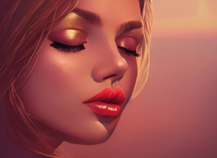 Prompt: woman love woman, sweet hugs, gold trim, atmoshperic, elegant, sharp focus, sand sea, red sun, huge lips, by 3 8 0 light & color female reference pictures, trending on artstation, intricate details