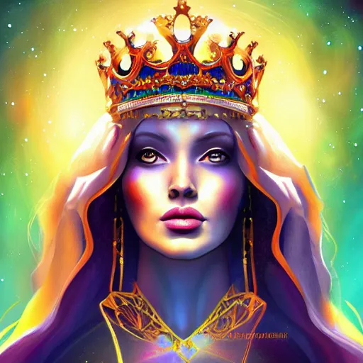 Prompt: queen of the universe, fantasy portrait illustration, artstation, digital art