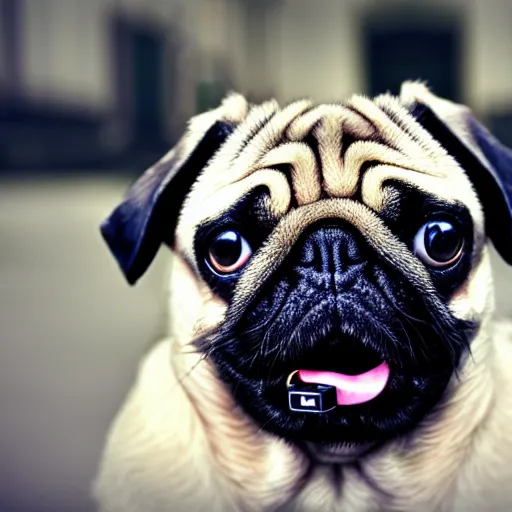 Image similar to pug with a rolled up spliff in its mouth with smoke, photo realistic, dslr camera