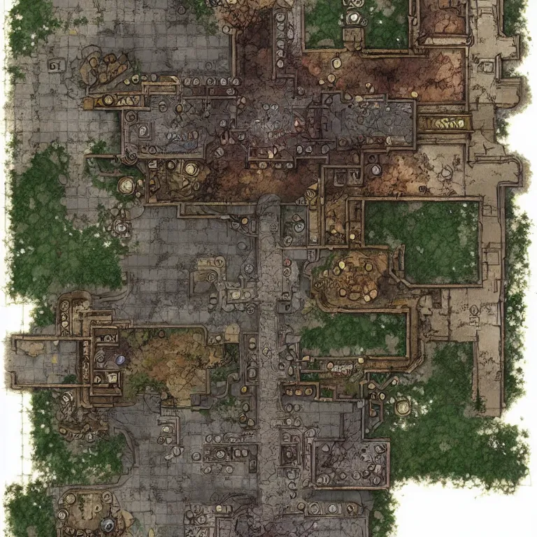 Image similar to full - color fantasy floor plan map of a dungeon, d & d, pathfinder, by greg rutkowski, trending on artstation, pinterest