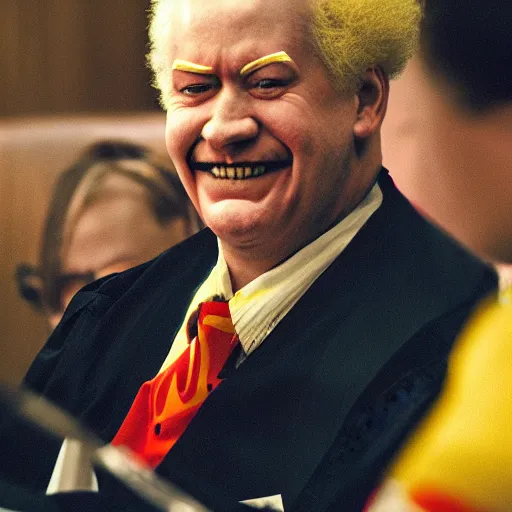 Prompt: Ronald McDonald on trial in congressional hearing