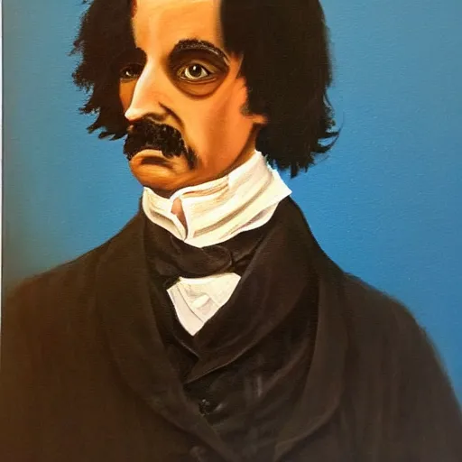 Image similar to award - winning painting of a edgar alan poe, full body shot