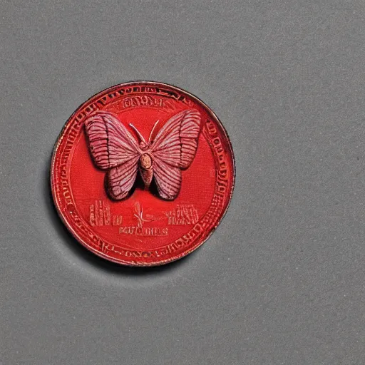 Prompt: red currency depicting a moth, extremely detailed, realistic,