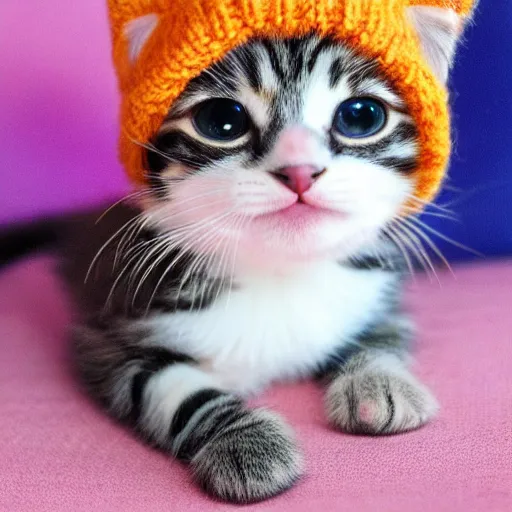 Image similar to small kitten wearing a beanie, cute, adorable, 4 k, detailed, coherent