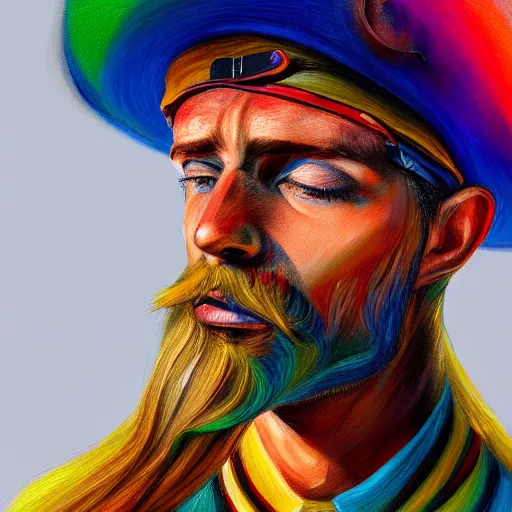 Prompt: colorful painting of a man with a hat with a propellor on top with long blond hair, matte painting, trending on art station, ultra - detailed, hq