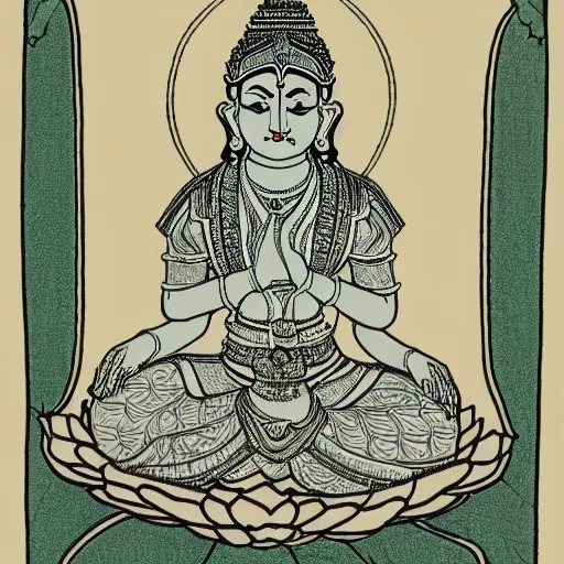 Prompt: line art of a hindu goddess sitting on a lotus