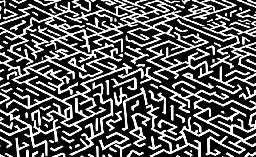 Image similar to chunky bold maze linework highly detailed optical illusion escher