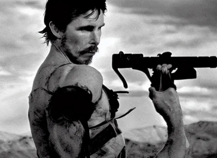 Image similar to film still of Christian Bale as Max in Mad Max 1979