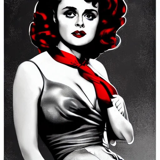 Image similar to pin-up Helena Bonham Carter, 50’s style, illustration, highly detailed, digital painting, concept art