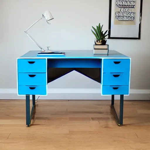 Image similar to a blue hexagonal desk