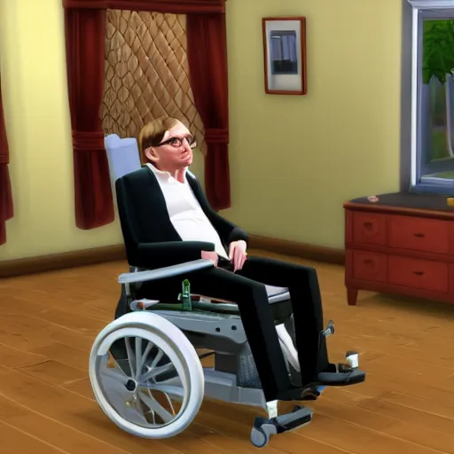 Prompt: stephen hawking in sims 4, gameplay footage