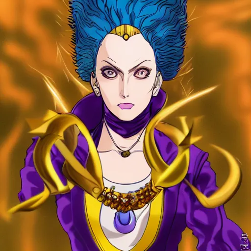 Image similar to a portrait of a killer queen from jojo bizarre adventure ,Grim fantasy, Araki jojo, HDR, natural light, shoulder level shot, dynamic pose, award winning photograph, Mucha style 8k,